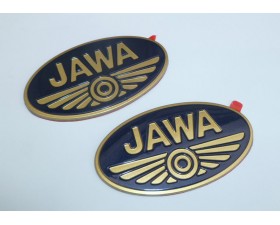 SAMOLEPKY 3D - JAWA - PÁR - MODRÝ PODKLAD, ZLATÝ TEXT (INDICKÁ VÝROBA, UNI DÍL)